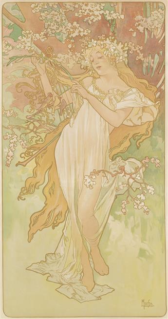 ALPHONSE MUCHA (1860-1939). [THE SEASONS.] Group of 4 decorative panels. 1896. Each 39x20 inches, 101x57 cm. [F. Champenois, Paris.]